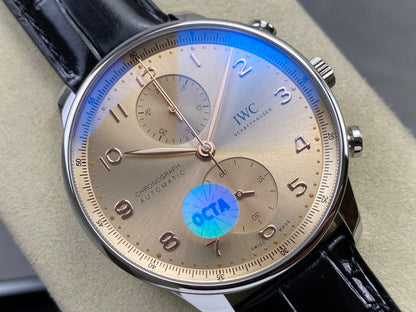 Portugieser Chrono IW371624 OCTA 1:1 Best Edition YG Dial on Black Leather Strap DD69355 Super Clone