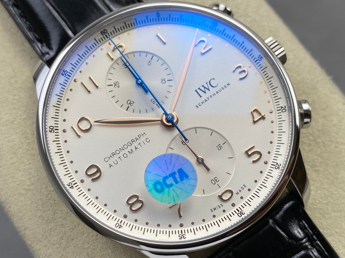 Portugieser Chrono IW371604 OCTA 1:1 Best Edition White/YG Dial on Black Leather Strap DD69355 Super Clone