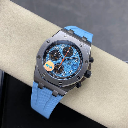 Royal Oak Offshore Chronograph 42mm 26238ST Stainless Steel Case OCTA 1:1 Best Edition Baby Blue on Blue Rubber Strap SA4404 Free Sprung