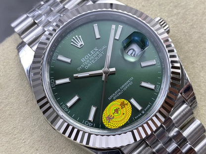 Datejust 41 126334 904L SS VSF 1:1 Best Edition Green Stick Dial on Jubilee Bracelet VS3235 V2s (Free Sprung) Weighted