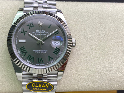 DateJust 41 126334 Clean 1:1 Best Edition 904L Steel Gray Dial Green Roman on Jubilee Bracelet DD3235