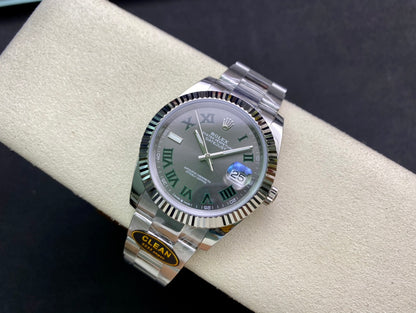 DateJust 41 126334 Clean 1:1 Best Edition 904L Steel Gray Dial Green Roman on Oyster Bracelet DD3235