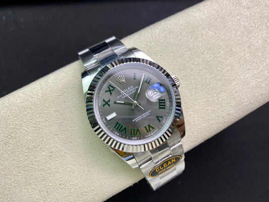DateJust 41 126334 Clean 1:1 Best Edition 904L Steel Gray Dial Green Roman on Oyster Bracelet DD3235