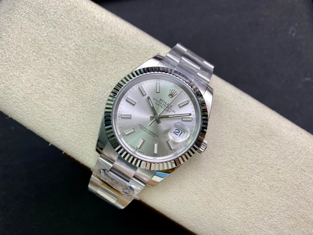 DateJust 41 126334 Clean 1:1 Best Edition 904L Steel Silver Stick Dial on Oyster Bracelet DD3235