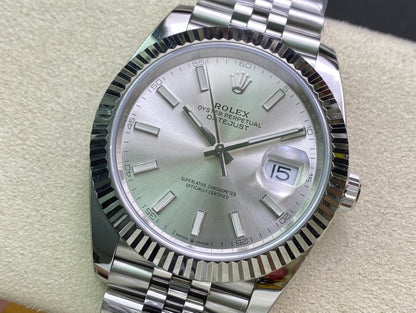 DateJust 41 126334 Clean 1:1 Best Edition 904L Steel Silver Stick Dial on Jubilee Bracelet DD3235