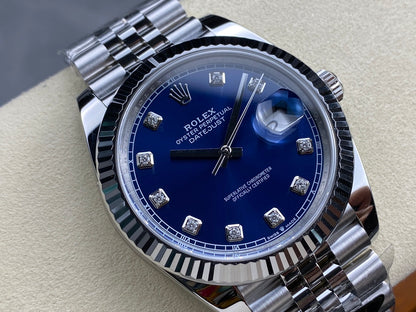 DateJust 41 126334 Clean 1:1 Best Edition 904L Steel Blue/Moissanite Dial on Jubilee Bracelet DD3235