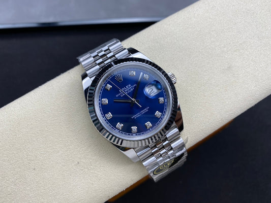 DateJust 41 126334 Clean 1:1 Best Edition 904L Steel Blue/Moissanite Dial on Jubilee Bracelet DD3235