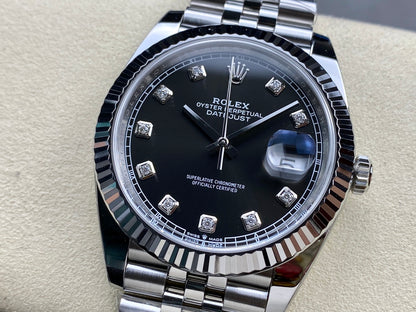 DateJust 41 126334 Clean 1:1 Best Edition 904L Steel Black/Moissanite Dial on Jubilee Bracelet DD3235