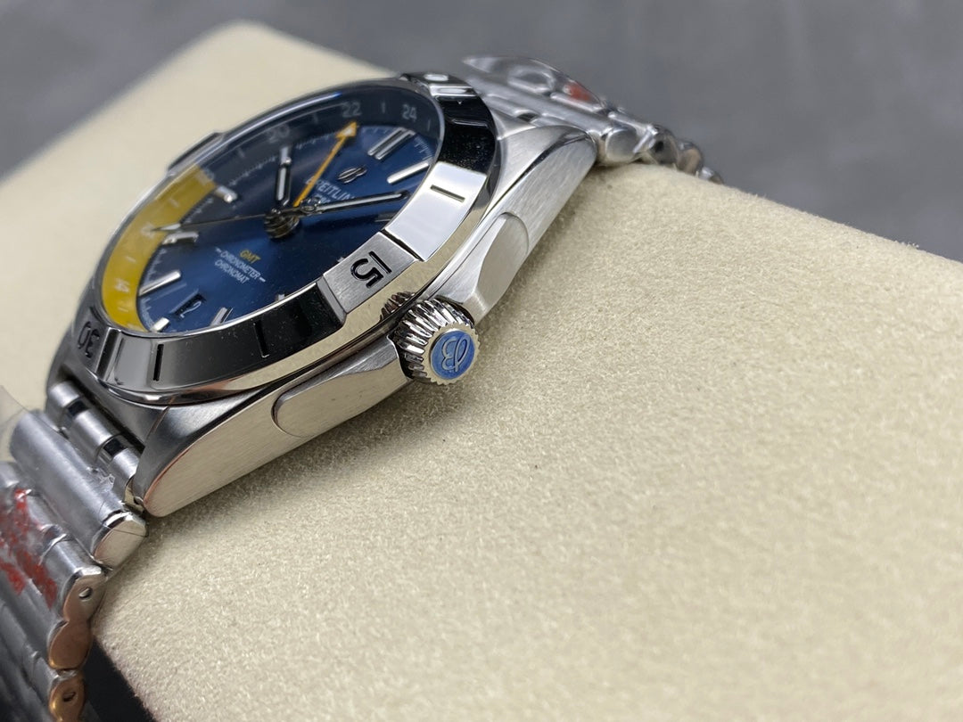 Chronomat GMT 40 SS BLS 1:1 Best Edition Deep Blue/Yellow Dial on SS Bracelet A2836