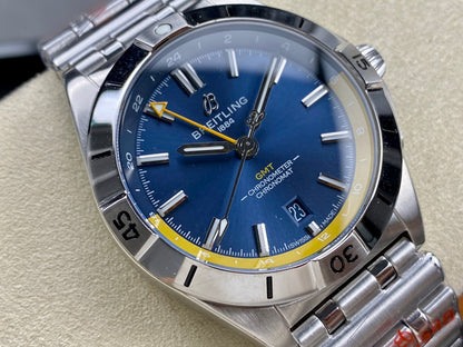Chronomat GMT 40 SS BLS 1:1 Best Edition Deep Blue/Yellow Dial on SS Bracelet A2836