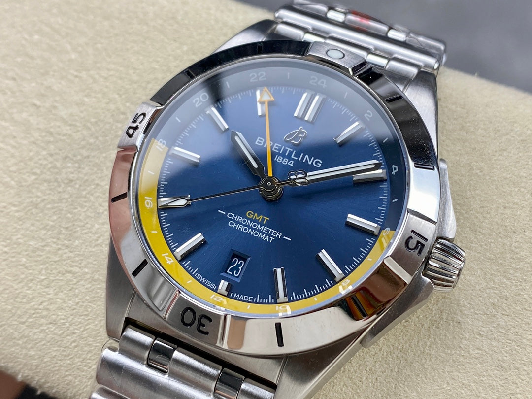 Chronomat GMT 40 SS BLS 1:1 Best Edition Deep Blue/Yellow Dial on SS Bracelet A2836