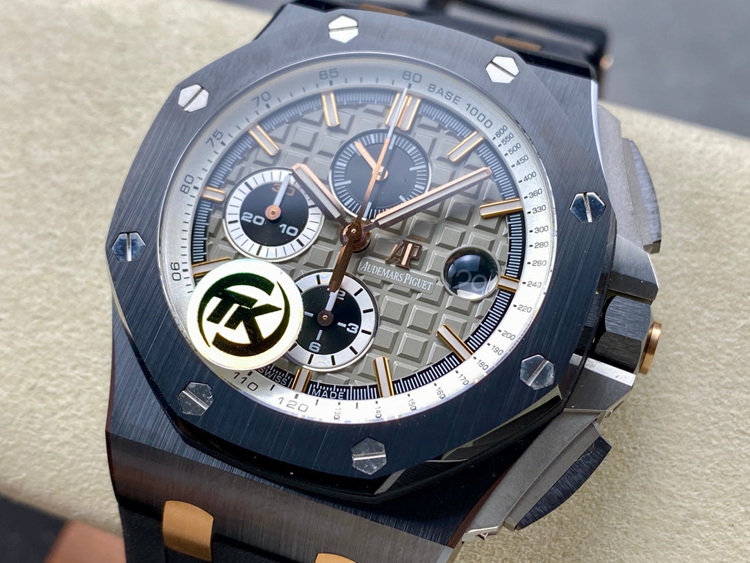 Royal Oak Offshore 44mm Black Ceramic RG TKF 1:1 Best Edition Gray Dial on Black Rubber Strap A3126