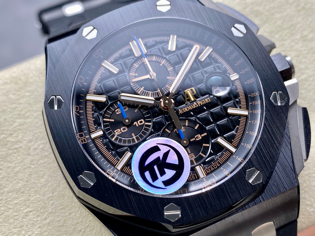 Royal Oak Offshore 44mm Black Ceramic TKF 1:1 Best Edition Black Dial on Black Rubber Strap A3126