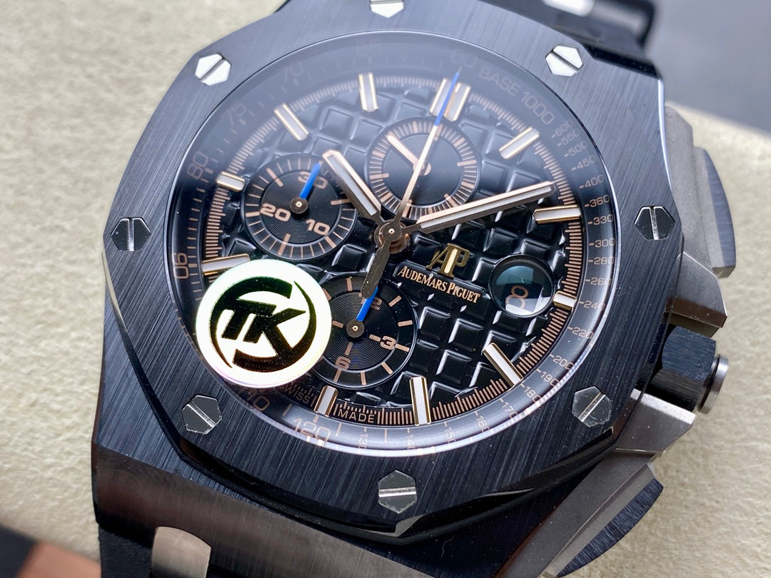 Royal Oak Offshore 44mm Black Ceramic TKF 1:1 Best Edition Black Dial on Black Rubber Strap A3126