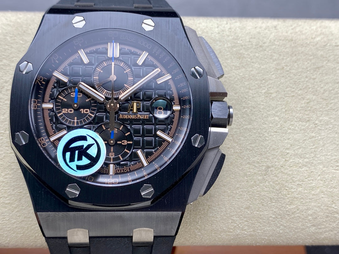 Royal Oak Offshore 44mm Black Ceramic TKF 1:1 Best Edition Black Dial on Black Rubber Strap A3126