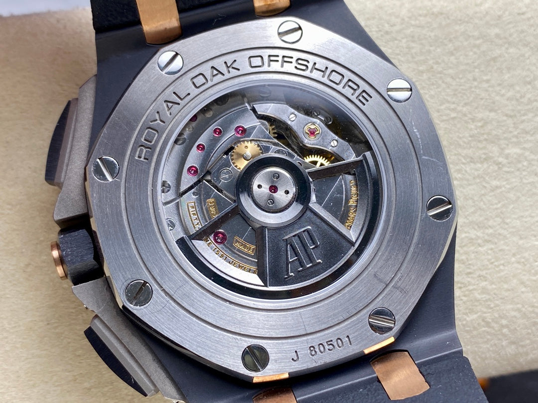 Royal Oak Offshore 44mm Black Ceramic TKF 1:1 Best Edition Black/RG Dial on Black Rubber Strap A3126