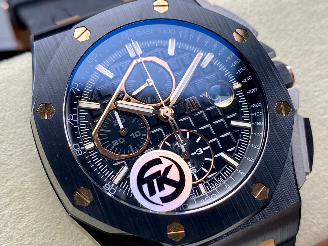 Royal Oak Offshore 44mm Black Ceramic TKF 1:1 Best Edition Black/RG Dial on Black Rubber Strap A3126