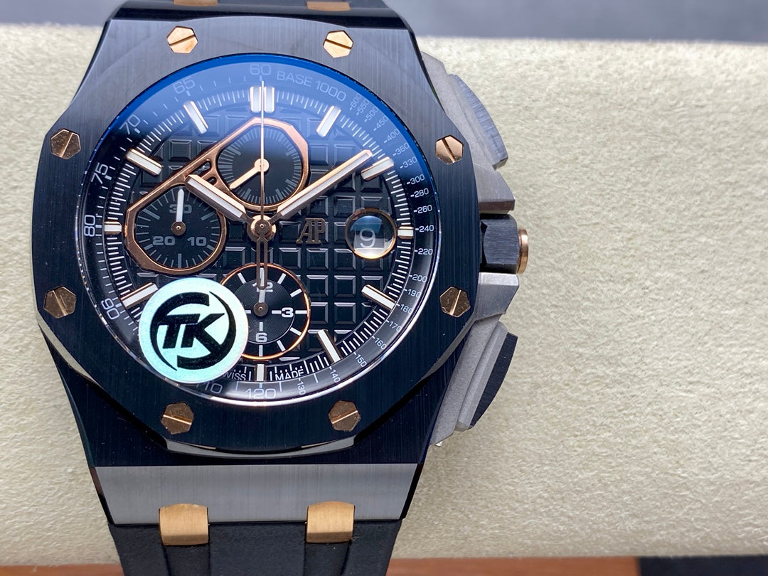 Royal Oak Offshore 44mm Black Ceramic TKF 1:1 Best Edition Black/RG Dial on Black Rubber Strap A3126