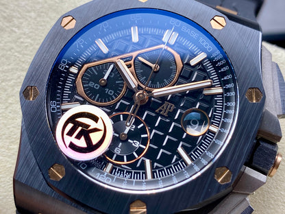 Royal Oak Offshore 44mm Black Ceramic TKF 1:1 Best Edition Black/RG Dial on Black Rubber Strap A3126