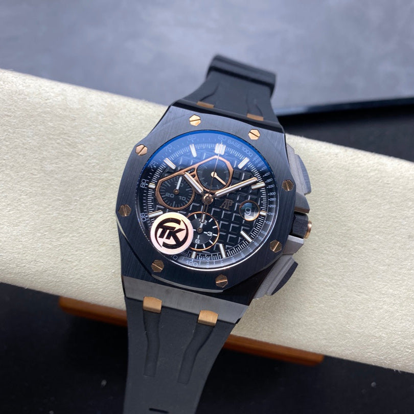 Royal Oak Offshore 44mm Black Ceramic TKF 1:1 Best Edition Black/RG Dial on Black Rubber Strap A3126