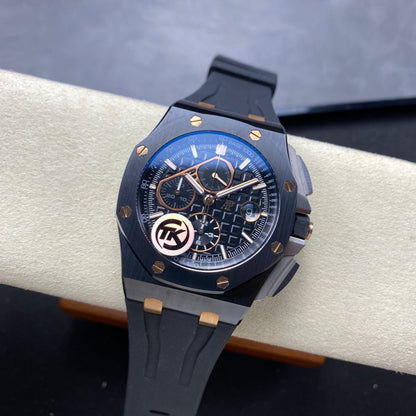Royal Oak Offshore 44mm Black Ceramic TKF 1:1 Best Edition Black/RG Dial on Black Rubber Strap A3126