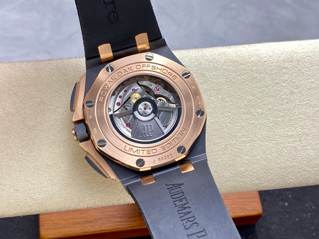 Royal Oak Offshore 44mm Black Ceramic TKF 1:1 Best Edition Gray Dial RG Bezel on Black Rubber Strap A3126