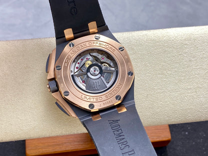 Royal Oak Offshore 44mm Black Ceramic TKF 1:1 Best Edition Gray Dial RG Bezel on Black Rubber Strap A3126