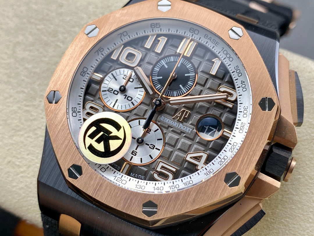 Royal Oak Offshore 44mm Black Ceramic TKF 1:1 Best Edition Gray Dial RG Bezel on Black Rubber Strap A3126