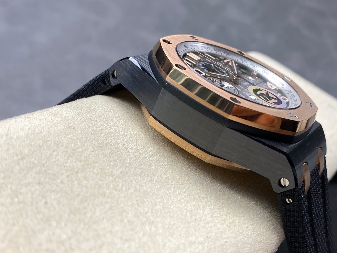 Royal Oak Offshore 44mm Black Ceramic TKF 1:1 Best Edition Gray Dial RG Bezel on Black Rubber Strap A3126