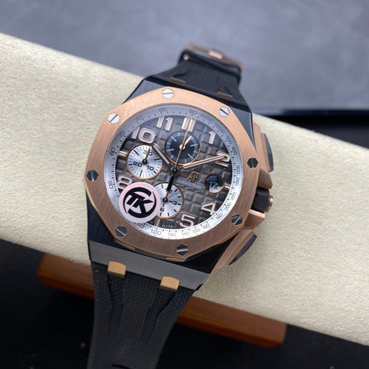 Royal Oak Offshore 44mm Black Ceramic TKF 1:1 Best Edition Gray Dial RG Bezel on Black Rubber Strap A3126