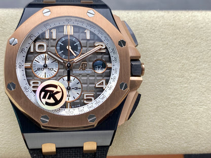 Royal Oak Offshore 44mm Black Ceramic TKF 1:1 Best Edition Gray Dial RG Bezel on Black Rubber Strap A3126