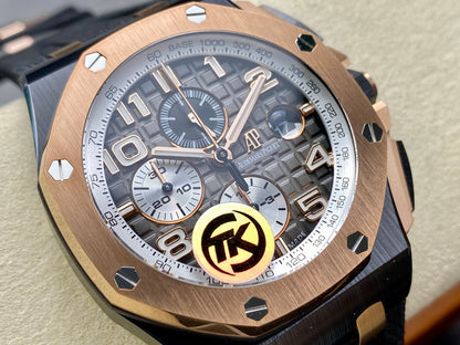 Royal Oak Offshore 44mm Black Ceramic TKF 1:1 Best Edition Gray Dial RG Bezel on Black Rubber Strap A3126