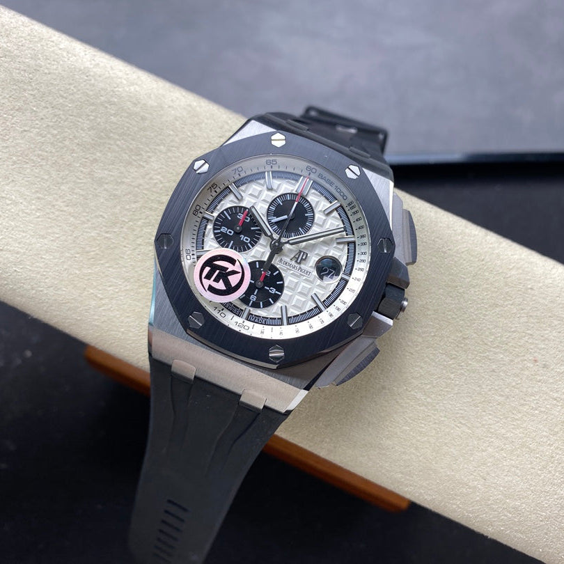 Royal Oak Offshore 44mm SS TKF 1:1 Best Edition White Dial on Black Rubber Strap A3126