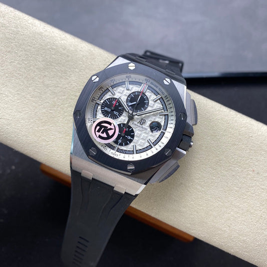Royal Oak Offshore 44mm SS TKF 1:1 Best Edition White Dial on Black Rubber Strap A3126