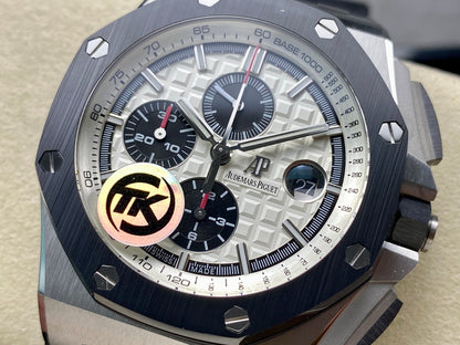 Royal Oak Offshore 44mm SS TKF 1:1 Best Edition White Dial on Black Rubber Strap A3126