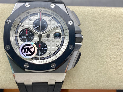 Royal Oak Offshore 44mm SS TKF 1:1 Best Edition White Dial on Black Rubber Strap A3126