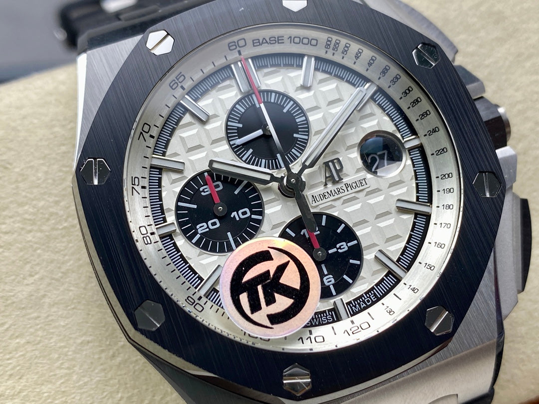 Royal Oak Offshore 44mm SS TKF 1:1 Best Edition White Dial on Black Rubber Strap A3126