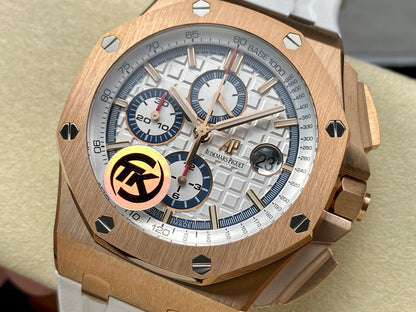 Royal Oak Offshore 44mm RG TKF 1:1 Best Edition White Dial on White Rubber Strap A3126