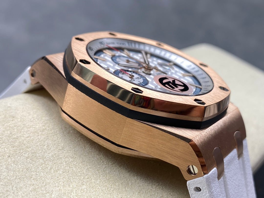 Royal Oak Offshore 44mm RG TKF 1:1 Best Edition White Dial on White Rubber Strap A3126