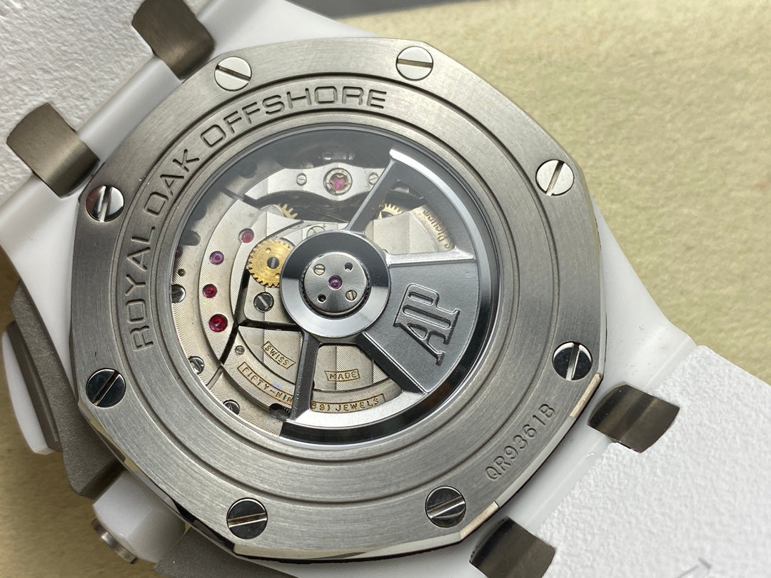 Royal Oak Offshore 44mm White Ceramic TKF 1:1 Best Edition White Dial on White Rubber Strap A3126