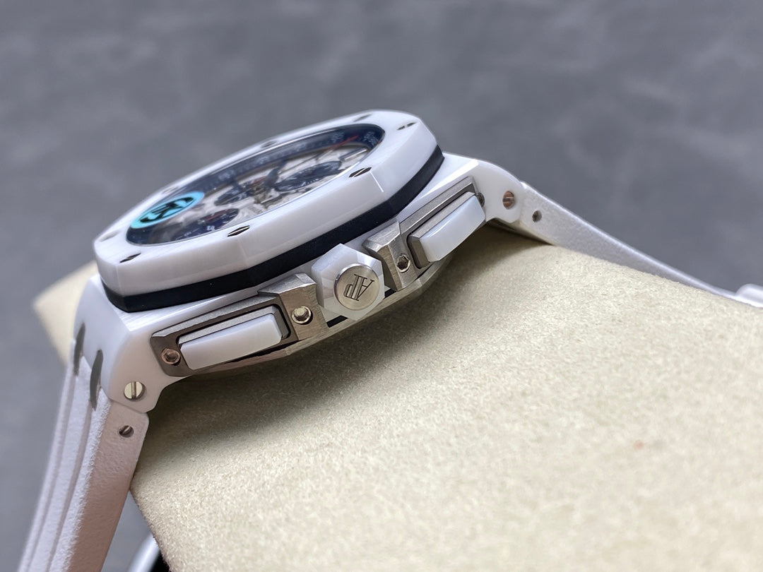 Royal Oak Offshore 44mm White Ceramic TKF 1:1 Best Edition White Dial on White Rubber Strap A3126