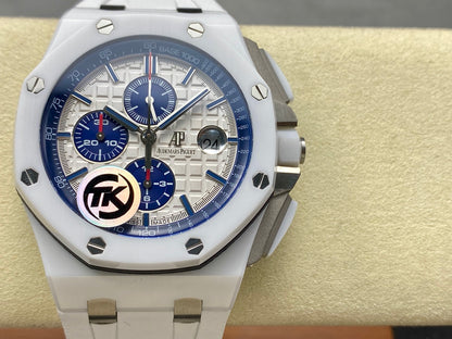 Royal Oak Offshore 44mm White Ceramic TKF 1:1 Best Edition White Dial on White Rubber Strap A3126