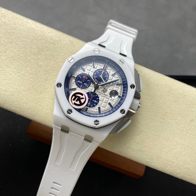 Royal Oak Offshore 44mm White Ceramic TKF 1:1 Best Edition White Dial on White Rubber Strap A3126