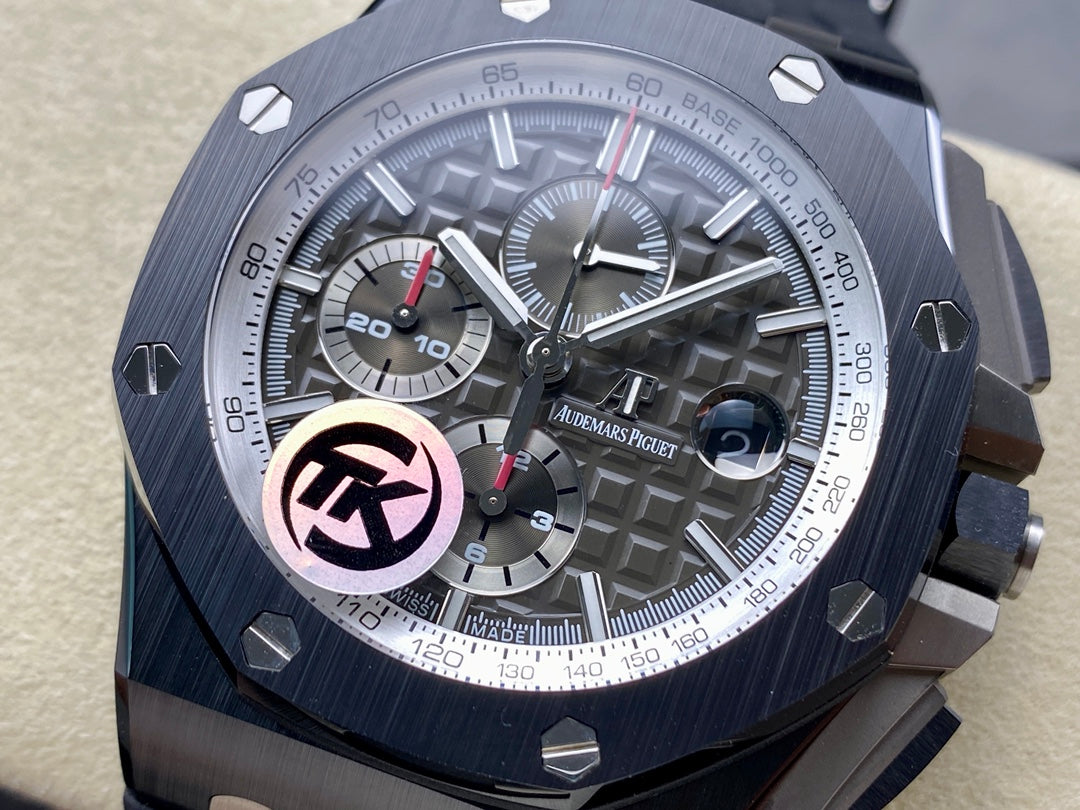 Royal Oak Offshore 44mm Black Ceramic SS TKF 1:1 Best Edition Gray Dial on Black Rubber Strap A3126