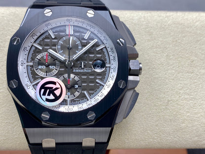 Royal Oak Offshore 44mm Black Ceramic SS TKF 1:1 Best Edition Gray Dial on Black Rubber Strap A3126