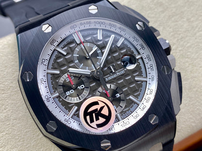Royal Oak Offshore 44mm Black Ceramic SS TKF 1:1 Best Edition Gray Dial on Black Rubber Strap A3126