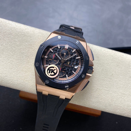 Royal Oak Offshore 44mm RG TKF Best Edition Black Dial Ceramic Bezel on Black Rubber Strap A3126