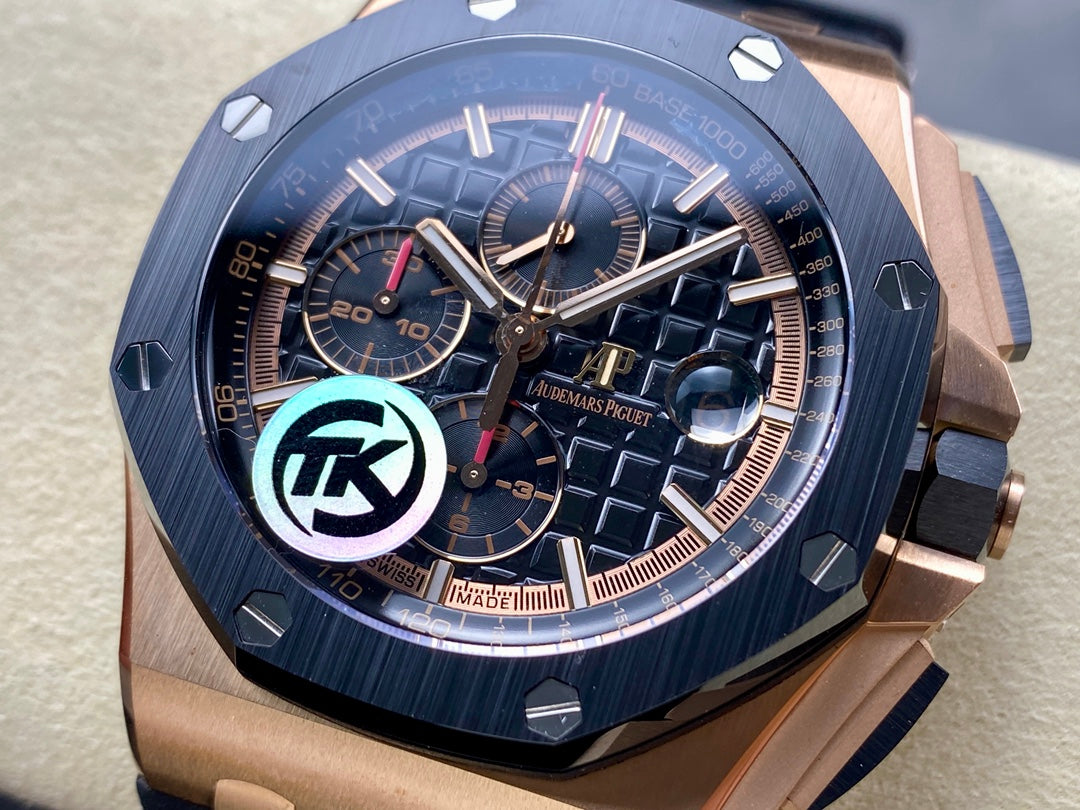 Royal Oak Offshore 44mm RG TKF Best Edition Black Dial Ceramic Bezel on Black Rubber Strap A3126