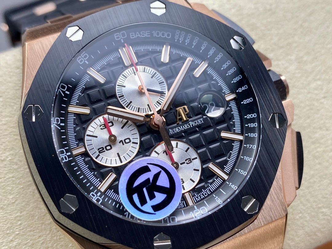 Royal Oak Offshore 44mm RG TKF Best Edition Black/Silver Dial Ceramic Bezel on Black Rubber Strap A3126