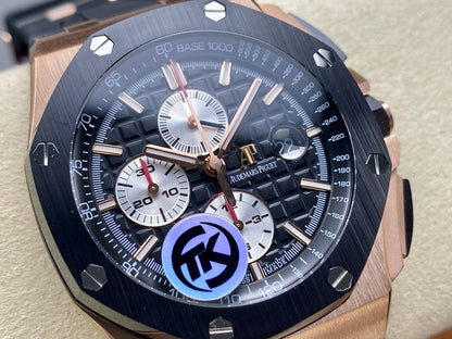 Royal Oak Offshore 44mm RG TKF Best Edition Black/Silver Dial Ceramic Bezel on Black Rubber Strap A3126